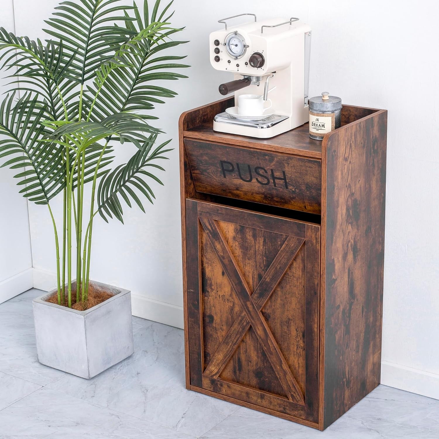 13 Gallons Tilt Out Trash Cabinet, Hidden Trash Can Cabinet Wooden Tilt Out Pet Proof Hidden Trash Bin Cabinet for Kitchen Living Room, Brown