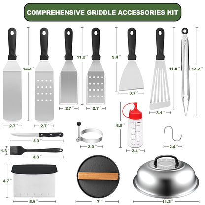 Mibote Stainless Steel Griddle Tool Kit, Compact Outdoor BBQ Toolkit - Set of 30