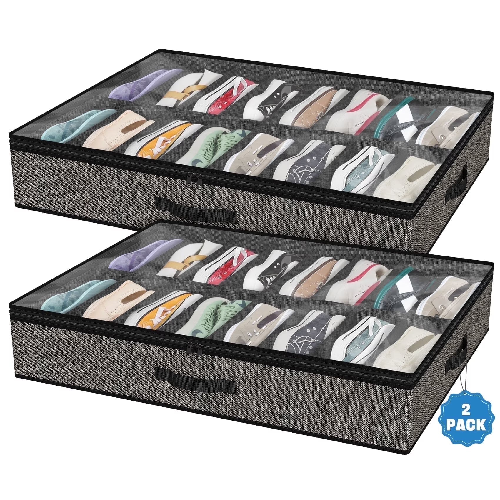 Acerichfad under Bed Shoe Storage Organizer, 2 Pack 32 Pairs Foldable under Bed Shoe Storage Organizer, Black