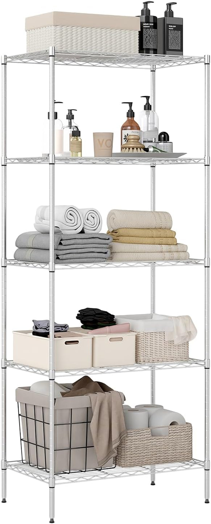 Bestoffice | 6-Tier Wire Storage Shelves with Wheels | 18X48X78 | Chrome | Adjustable Racks | Heavy-Duty Metal Shelf, Holds Upto 600 Lbs | No-Tool Assembly | Ideal for Home & Garage Shelving