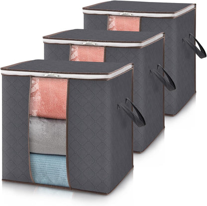 Lifewit 3-Pack 100L Foldable Clothes Storage Bins with Lids - Clear Window, Zippered, Reinforced Handles for Easy Organization of Clothing, Blankets, and Bedding