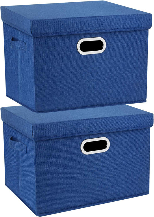 TYEERS Collapsible Storage Bins with Lids, Large Fabric Storage Boxes - 2 Pack - Classic Blue