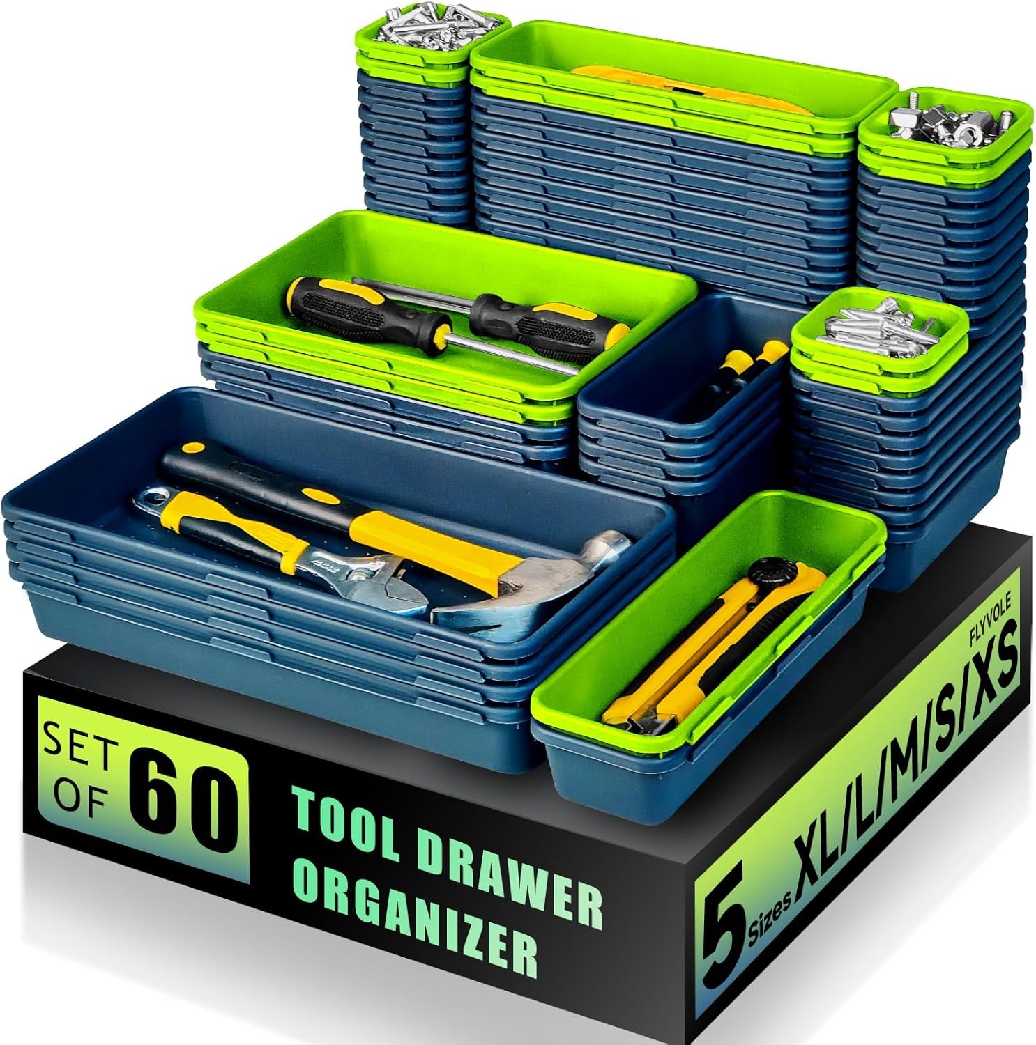 Tool Box Organizer Tray, Toolbox Desk Drawer Organizer, Tool Box Tray, Toolbox Organization Storage for Rolling Tool Chest (60PCS (Black+Red))