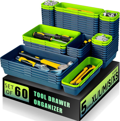 Tool Box Organizer Tray, Toolbox Desk Drawer Organizer, Tool Box Tray, Toolbox Organization Storage for Rolling Tool Chest (60PCS (Black+Red))