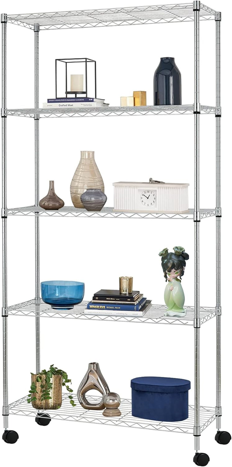 Bestoffice | 6-Tier Wire Storage Shelves with Wheels | 18X48X78 | Chrome | Adjustable Racks | Heavy-Duty Metal Shelf, Holds Upto 600 Lbs | No-Tool Assembly | Ideal for Home & Garage Shelving