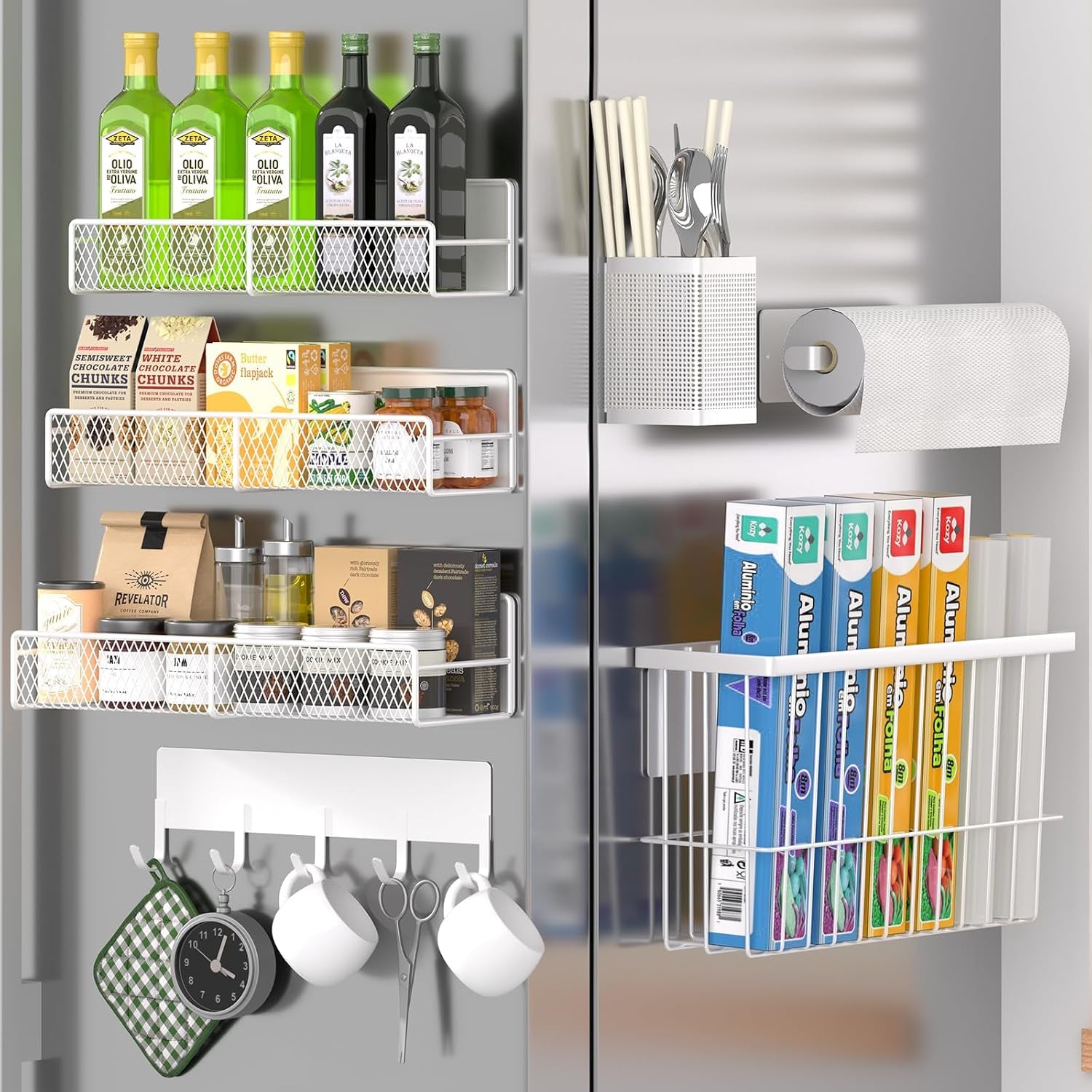 Magnetic spice rack shelf, alternate angle in white finish