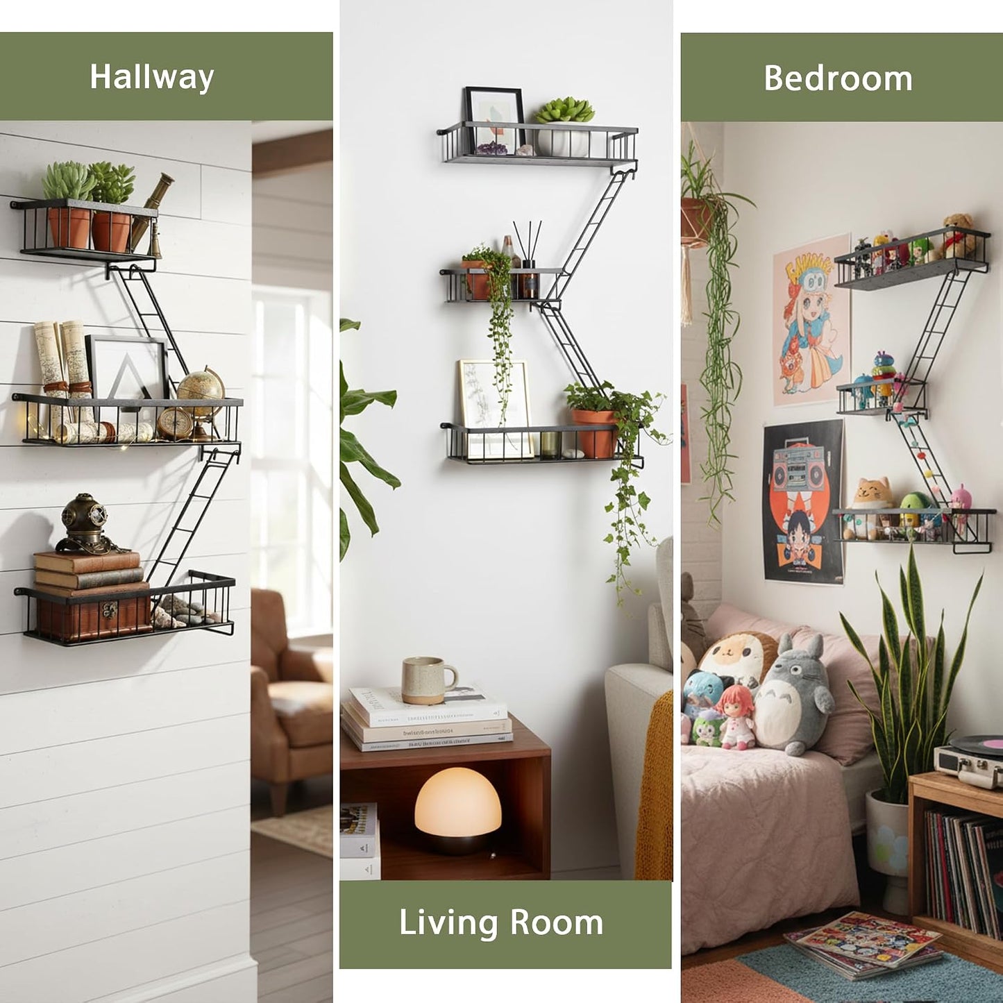 Fire escape wall shelf holding books