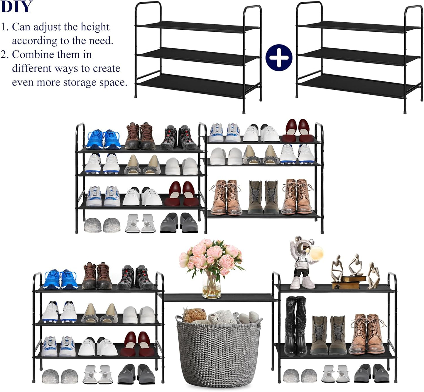 MAX Houser 3-Tier Metal Shoe Rack - Stylish and Sturdy Storage for 9-12 Pairs, Easy Assembly for Entryway or Bedroom - Sleek Black Design