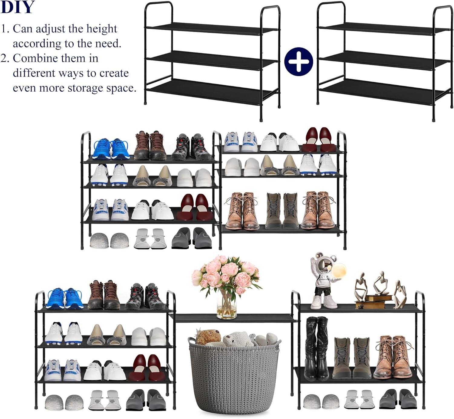MAX Houser 3-Tier Metal Shoe Rack - Stylish and Sturdy Storage for 9-12 Pairs, Easy Assembly for Entryway or Bedroom - Sleek Black Design