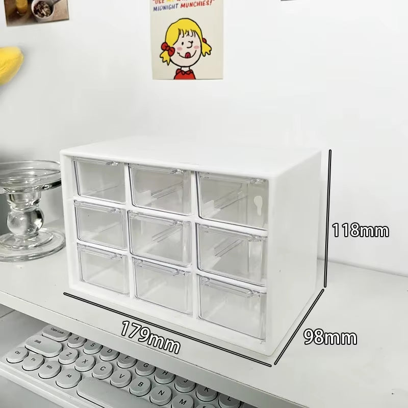 Desktop 9 Grid Storage Boxes Organizer Transparent Small Drawer Partitioned Student Desk Wall-Mounted Sundries Storage Box Cute