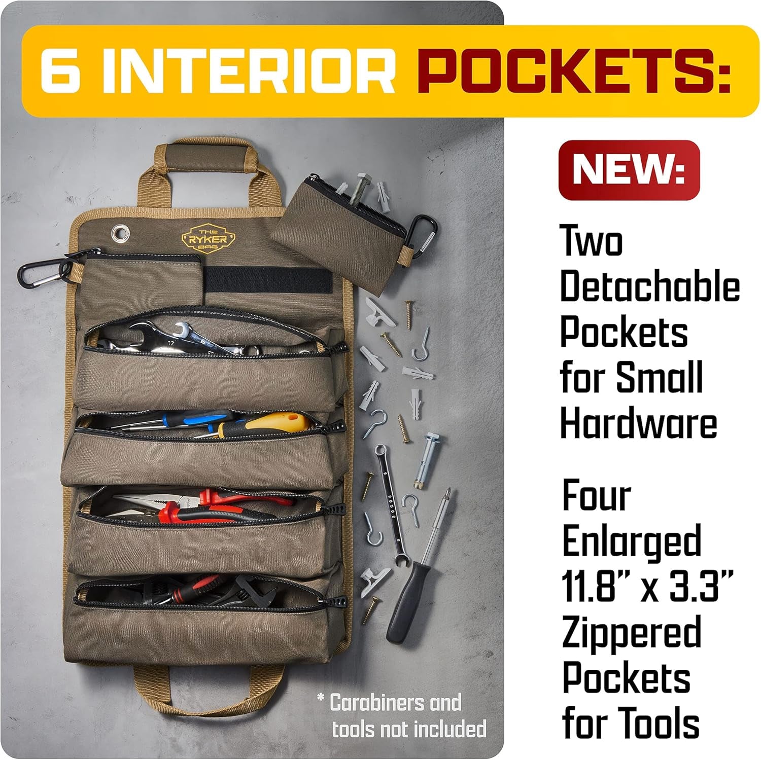 The Ryker Roll up Tool Bag Organizer Gifts for Dad. Heavy Duty Motorcycle Tool Roll Bag Organizer. Portable Rollup Toolbag W/Detachable Pouches - Tools Bags Mens Gifts for Him - Mechanic & Electrician
