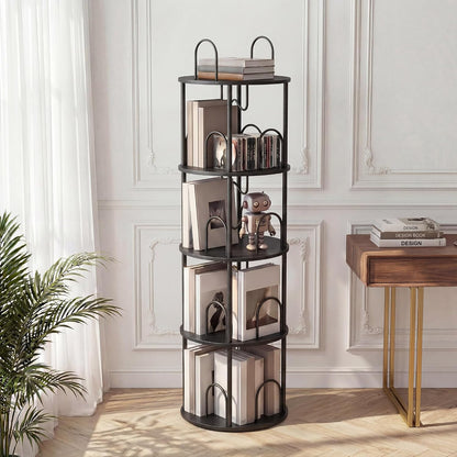 5 Tier Rotating Bookshelf, 360° Spinning Bookshelf Tower, Narrow Corner Book Shelf, Revolving Bookcase Corner Tall Book Shelf for Small Spaces, Bedroom, Living Room, Gold