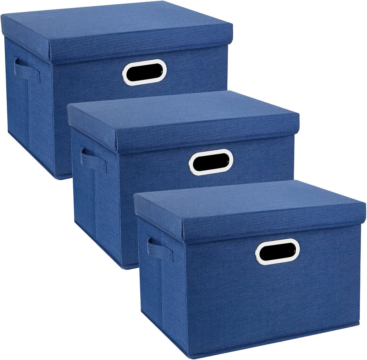 TYEERS Collapsible Storage Bins with Lids, Large Fabric Storage Boxes - 2 Pack - Classic Blue