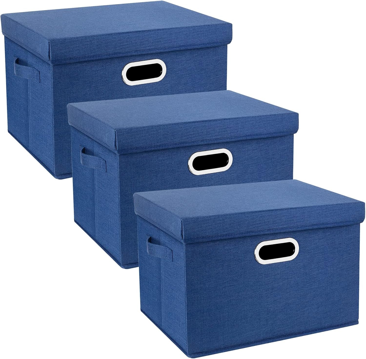 TYEERS Collapsible Storage Bins with Lids, Large Fabric Storage Boxes - 2 Pack - Classic Blue