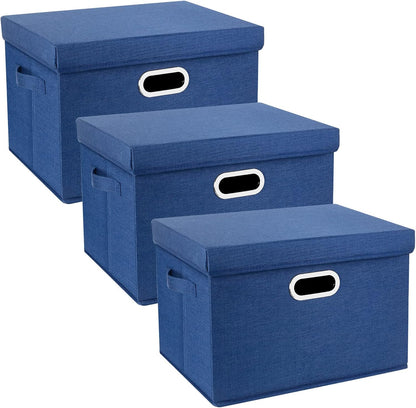 TYEERS Collapsible Storage Bins with Lids, Large Fabric Storage Boxes - 2 Pack - Classic Blue