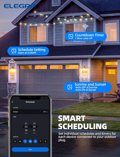 Smart Wi-Fi Outdoor Plug with Dual Independent Outlets