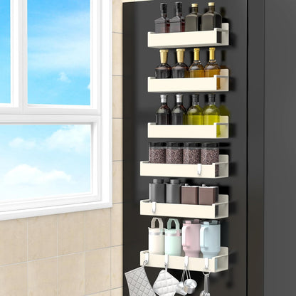 Magnetic fridge spice rack on a metal cabinet panel