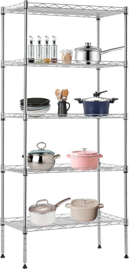 Bestoffice | 6-Tier Wire Storage Shelves with Wheels | 18X48X78 | Chrome | Adjustable Racks | Heavy-Duty Metal Shelf, Holds Upto 600 Lbs | No-Tool Assembly | Ideal for Home & Garage Shelving