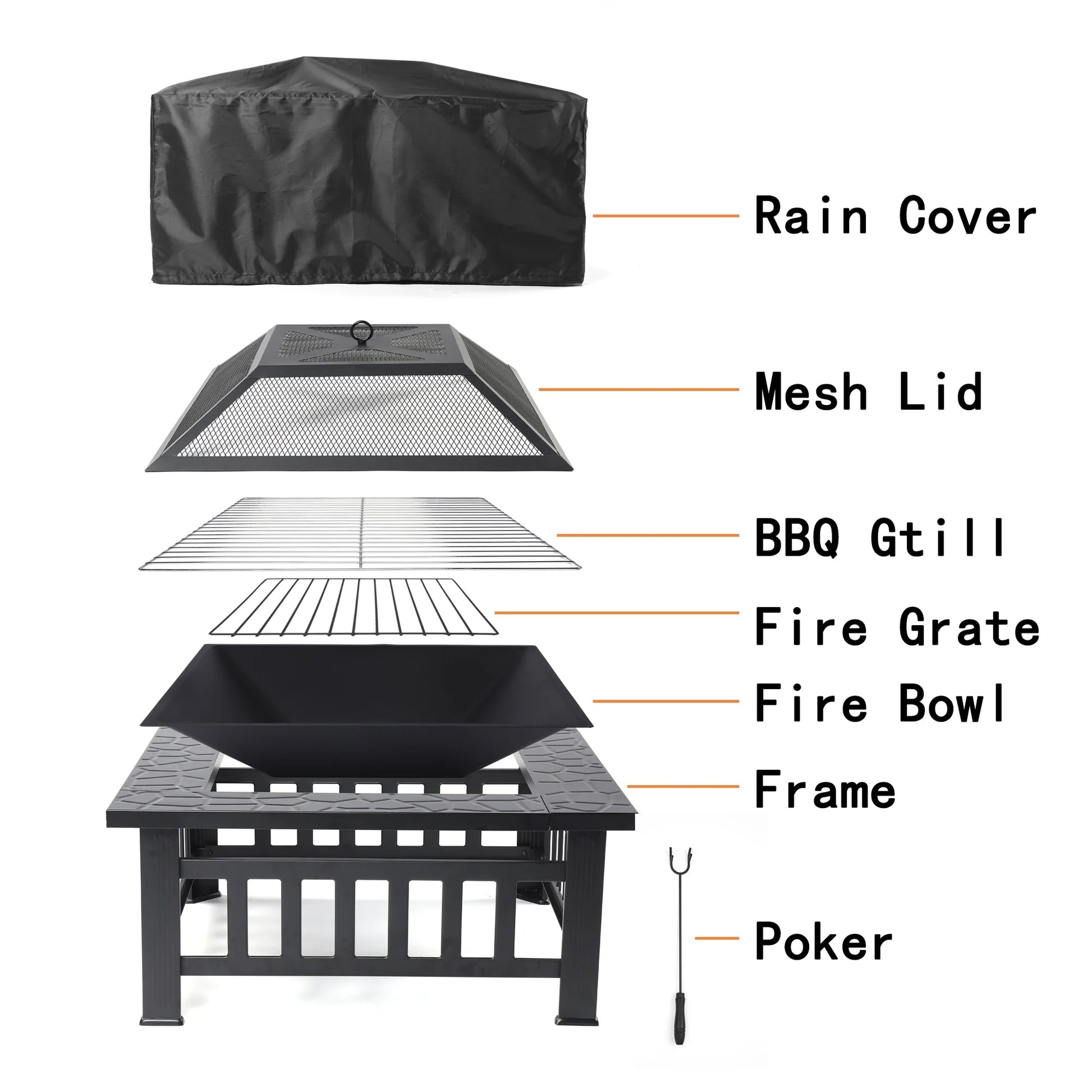 Fire Pits for Outside, 32" Wood Burning Fire Pit Tables with Screen Lid, Poker, BBQ Net, Food Clip and Cover, Backyard Patio Garden Outdoor Fire Pit/Bbq Fire Pit, Black