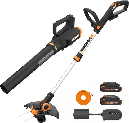 WORX Cordless String Trimmer & Lawn Edger, 12'' Electric Weed Wacker with Command Feed, 20V Weed Eater with 5.5 LBS, 2 Batteries & Charger Included, WG163