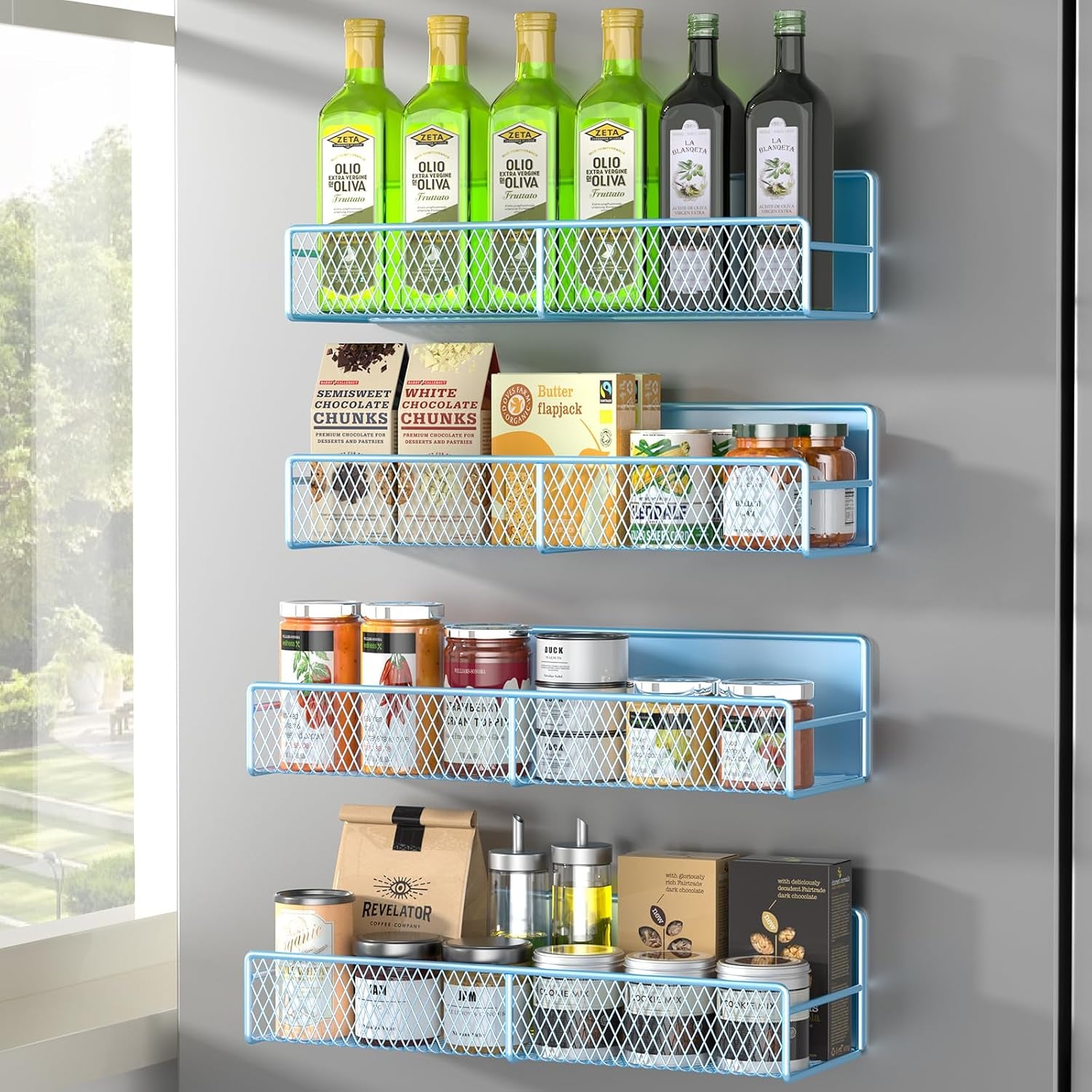 Magnetic spice rack shelf mounted on a washing machine