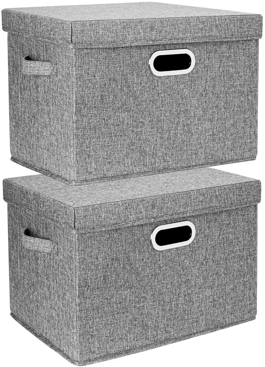 TYEERS Collapsible Storage Bins with Lids, Large Fabric Storage Boxes - 2 Pack - Classic Blue