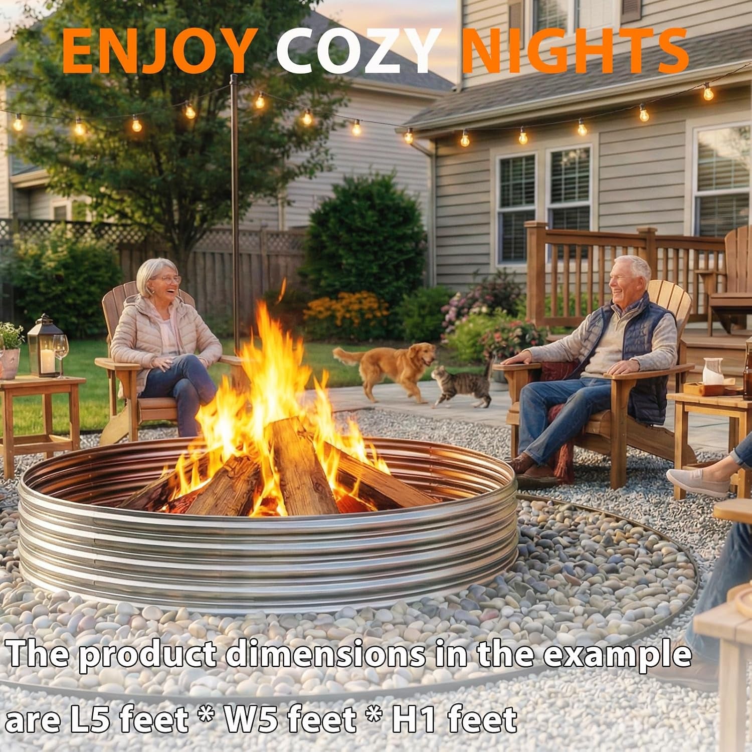 Fire Pit Ring for outside Wood Burning, 60In Outdoor Fire Pit, Heavy Duty Steel Burn Pit for Backyard, Camping, Bonfire, Modern Style Large Metal Fire Pit Ring