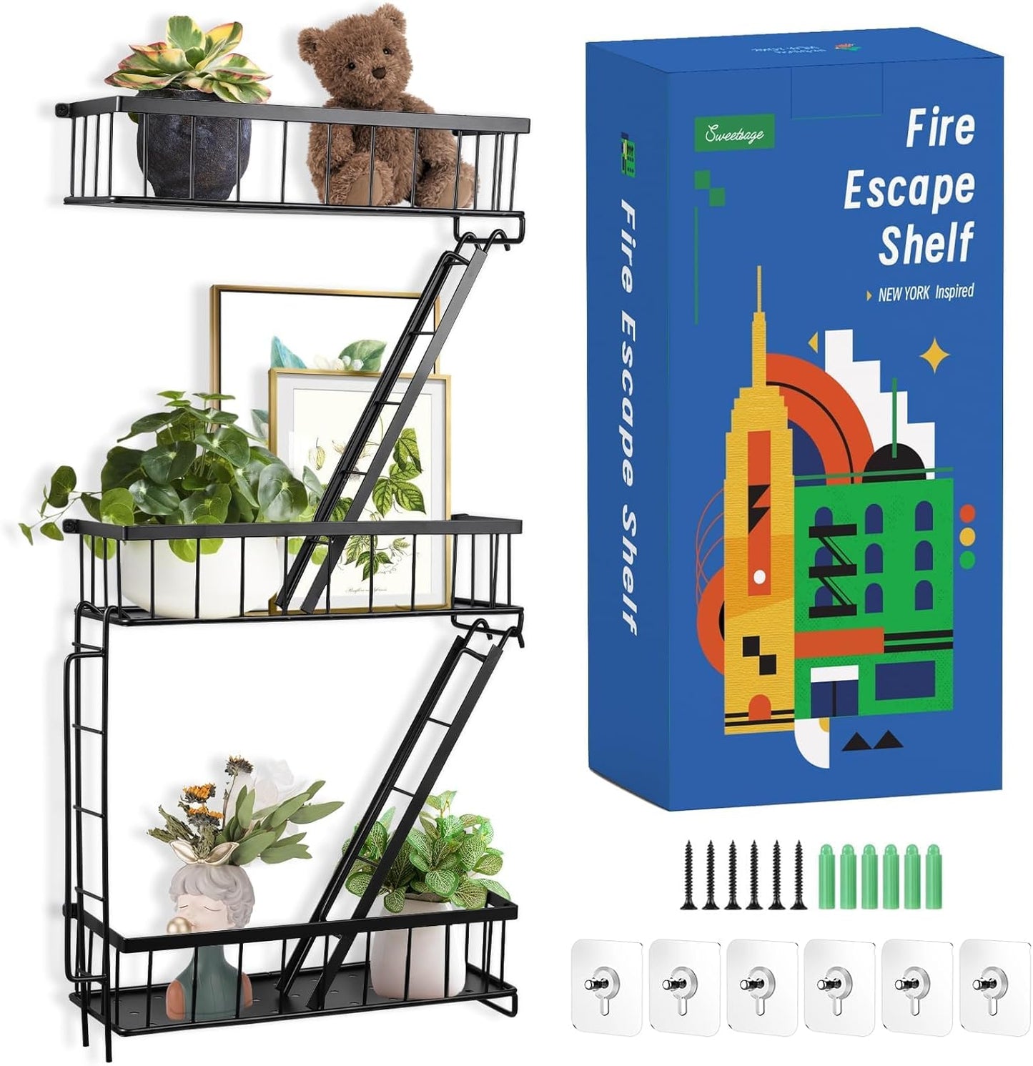 Fire escape wall shelf in black finish
