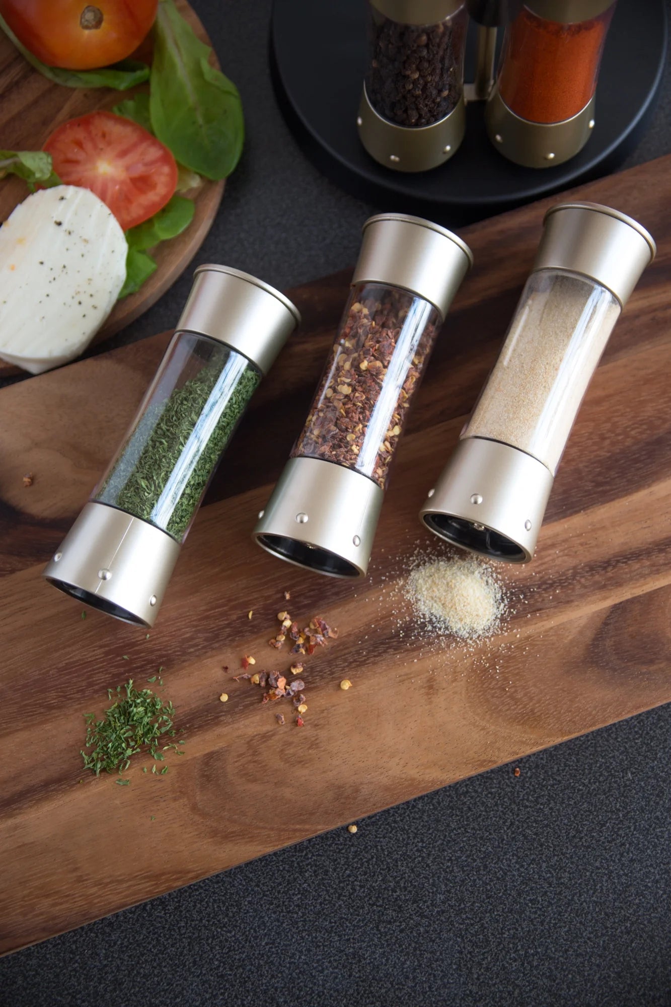 Kitchenart Elite Auto-Measure Spice Carousel - Professional 8 Jar Set in Elegant Silver Satin