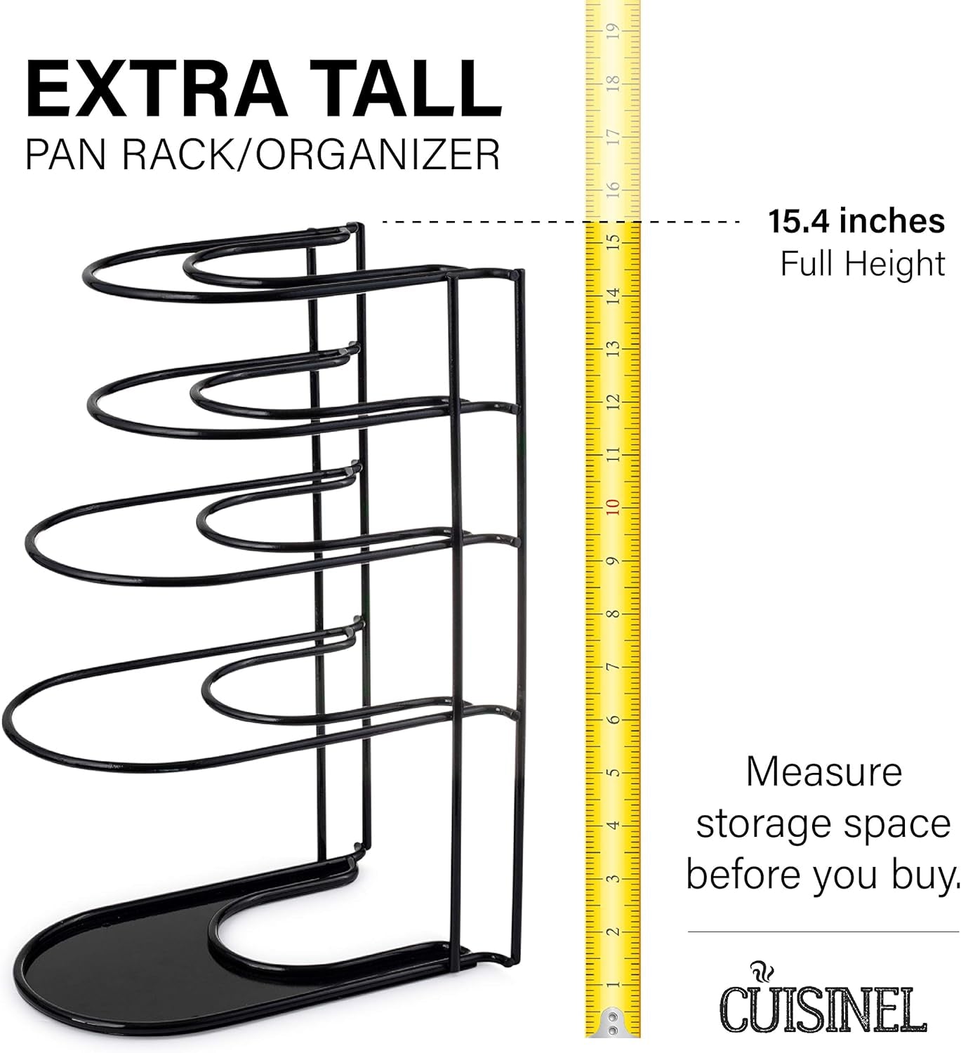 Cuisinel Extra Large 5-Tier Heavy Duty Pots and Pans Organizer - Durable, Space-Saving Rack for Cast Iron Skillets and Dutch Ovens - No Assembly Required - Sleek Black Design