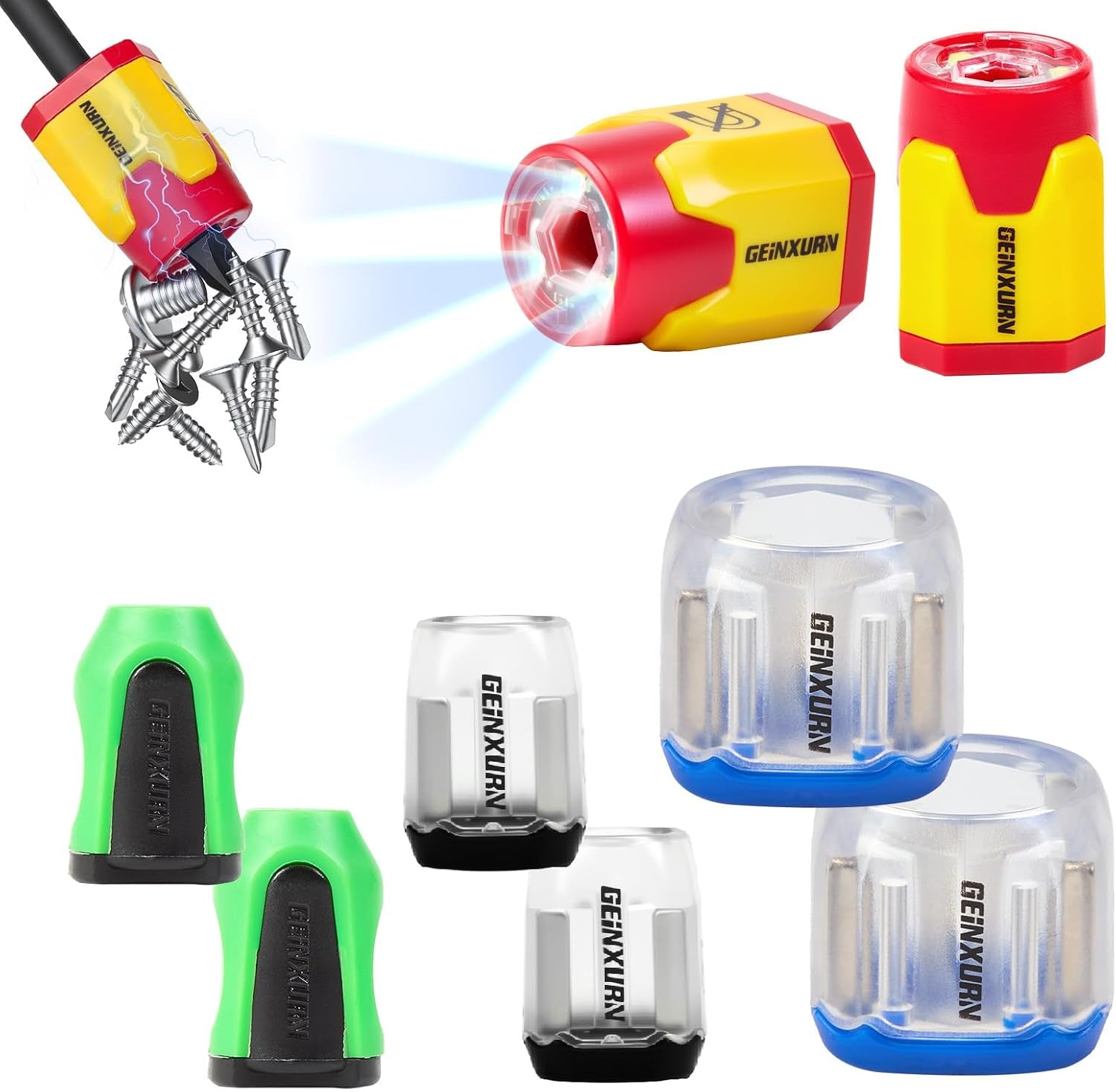 Geinxurn 3Pieces Multipurpose Magnetic Screw Holder Set, Removable Magnetizer Rings for Hex Bits, Compatible with Screwdrivers, Power Drills and Hex Wrenches, Applicable Size 6-12Mm(Yellow,Blue,Black)
