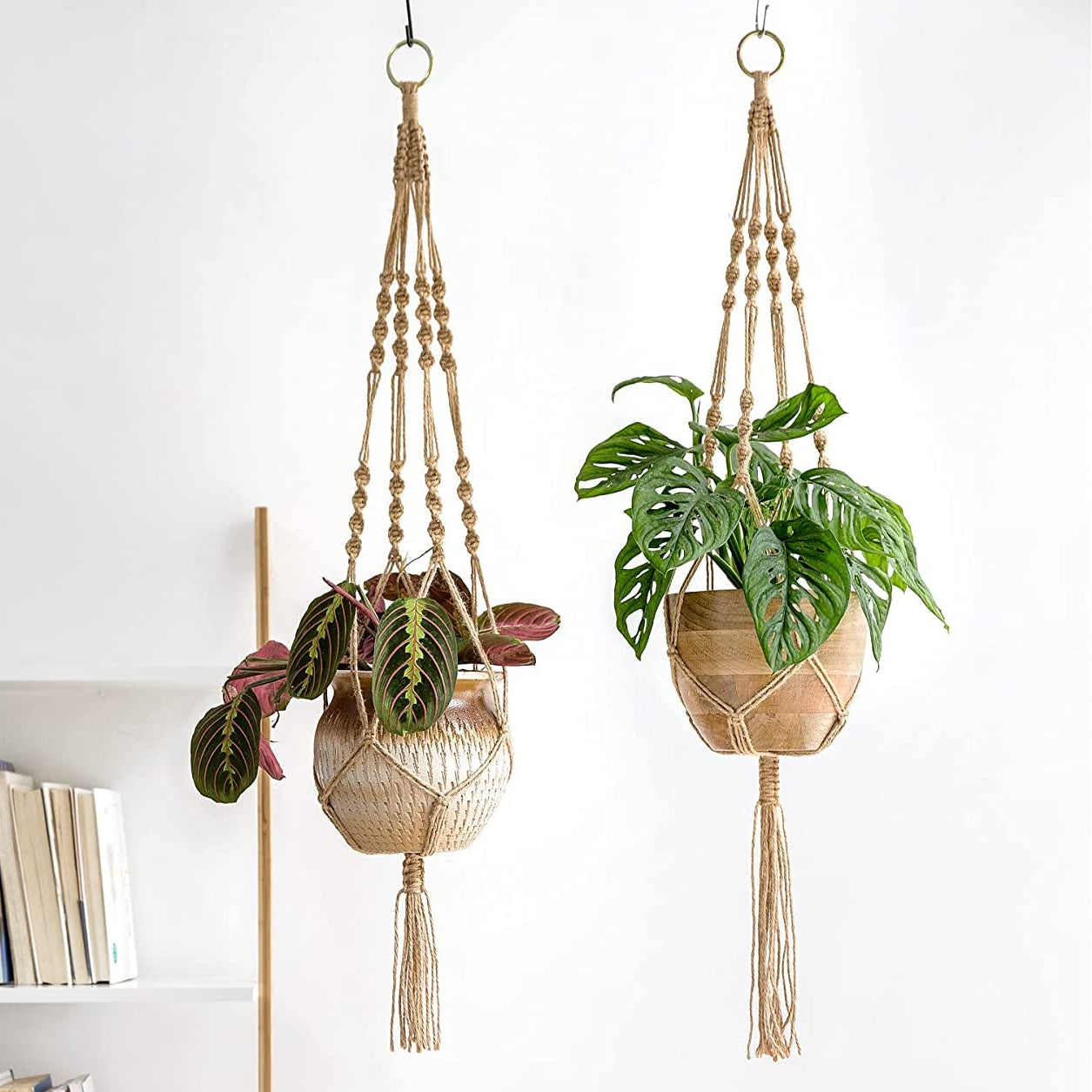 Set of 2 Macrame Plant Hangers - 40 Inch Decorative Jute Rope Indoor/Outdoor Flower Pot Holders with 4 Legs, Brown
