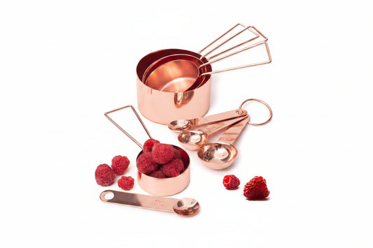 Elegant Rose Gold Copper Measuring Cups and Spoons Set – 8-Piece Stackable Stainless Steel Kitchen Essentials for Baking and Cooking