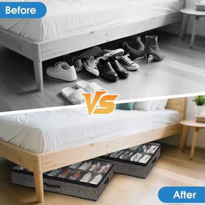 Acerichfad under Bed Shoe Storage Organizer, 2 Pack 32 Pairs Foldable under Bed Shoe Storage Organizer, Black