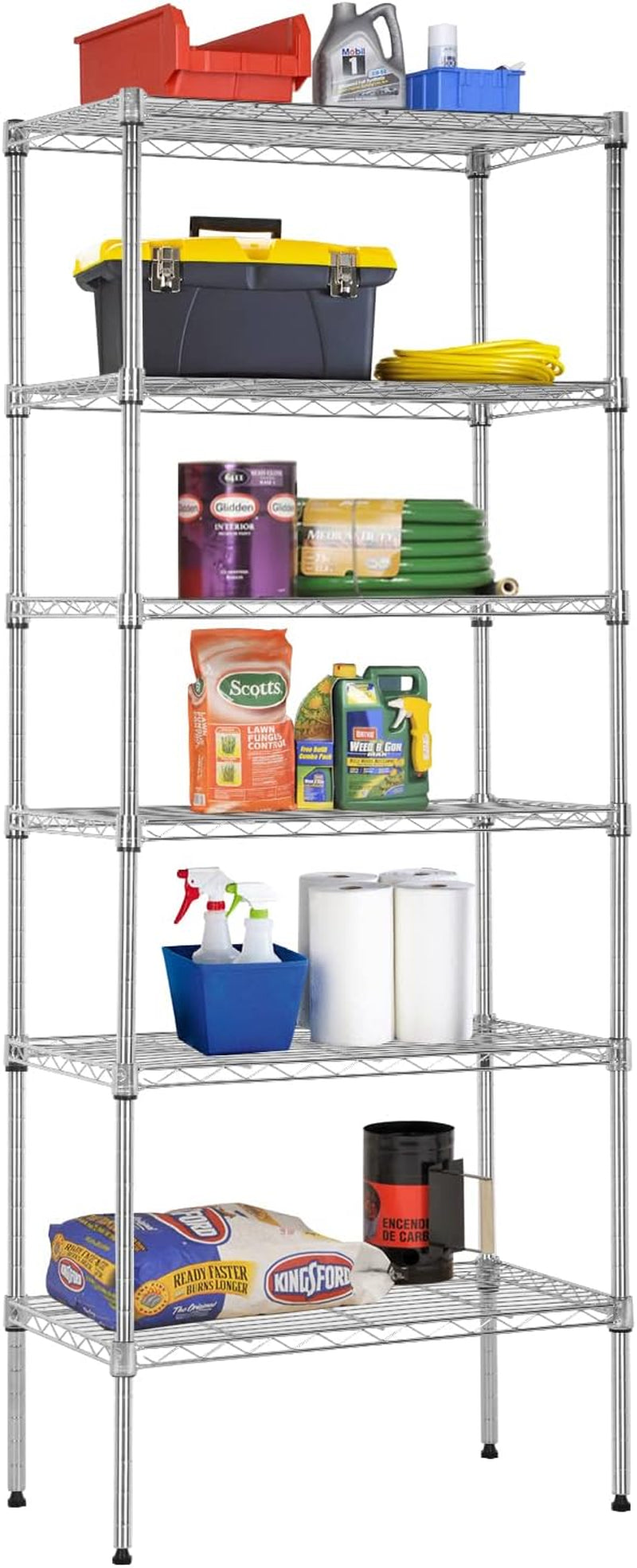 Bestoffice | 6-Tier Wire Storage Shelves with Wheels | 18X48X78 | Chrome | Adjustable Racks | Heavy-Duty Metal Shelf, Holds Upto 600 Lbs | No-Tool Assembly | Ideal for Home & Garage Shelving