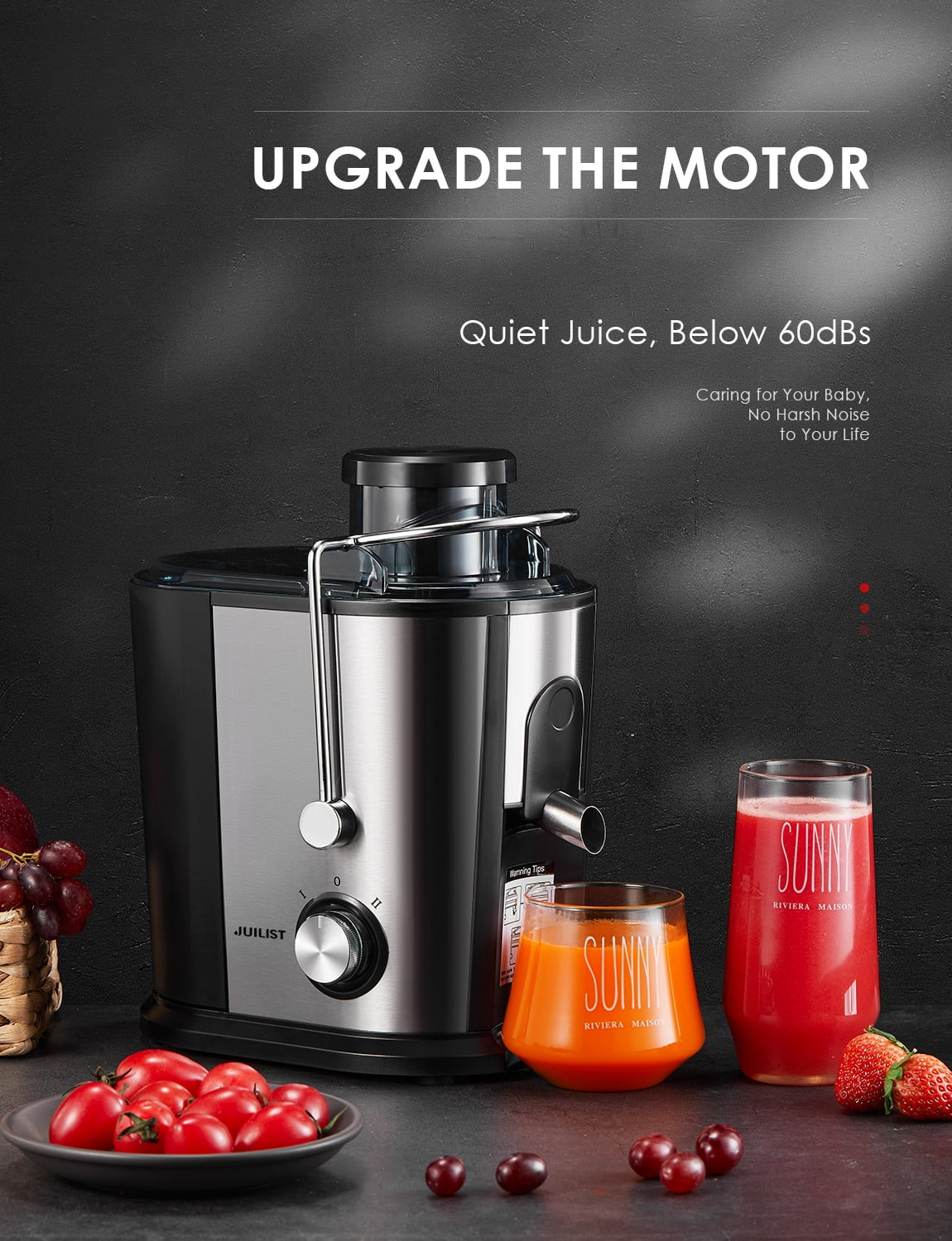 Juilist 2-Speed 400W Electric Juicer - 11 Fl Oz Silver Powerhouse for Fresh Juice!
