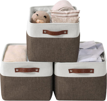 DECOMOMO Storage Bins, Large Fabric Storage Baskets for Shelves, Decorative Linen Closet Organizer, 15 X 11 X 9.5 Inches (Grey & White, 4 Pack)