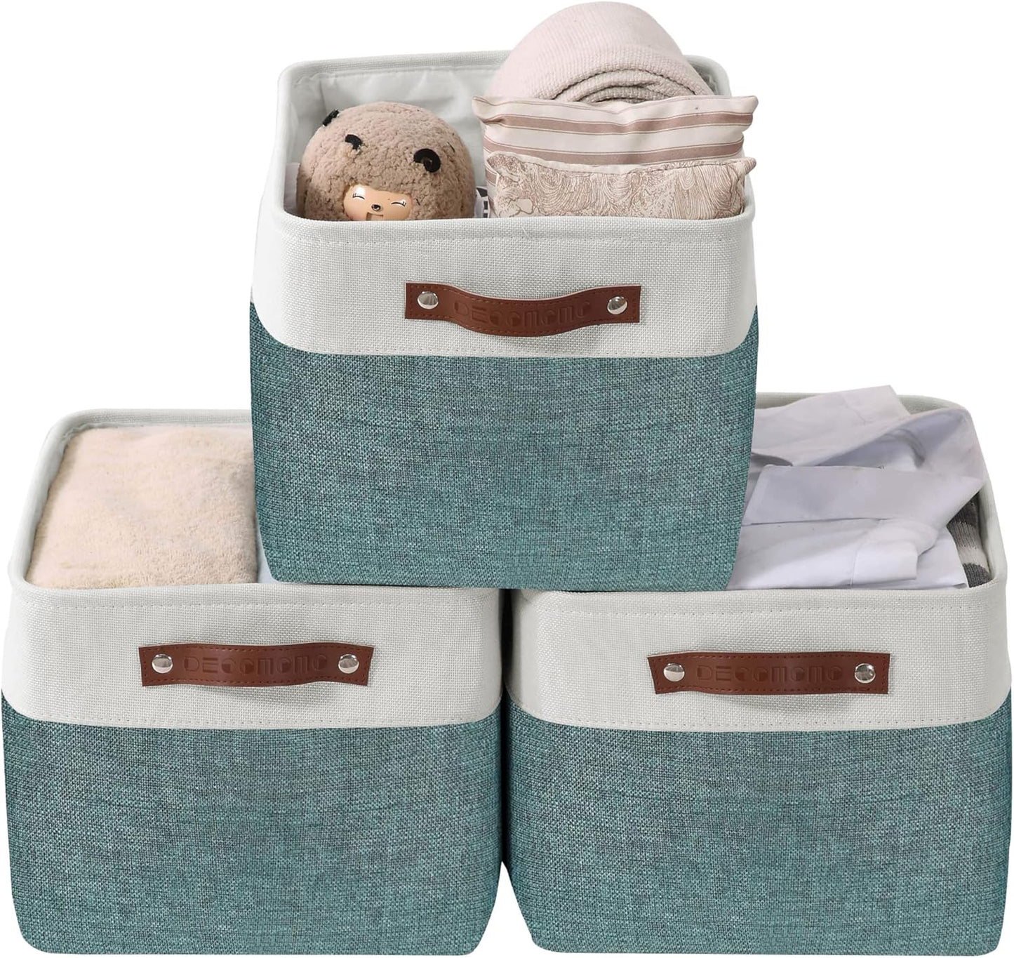 DECOMOMO Storage Bins, Large Fabric Storage Baskets for Shelves, Decorative Linen Closet Organizer, 15 X 11 X 9.5 Inches (Grey & White, 4 Pack)