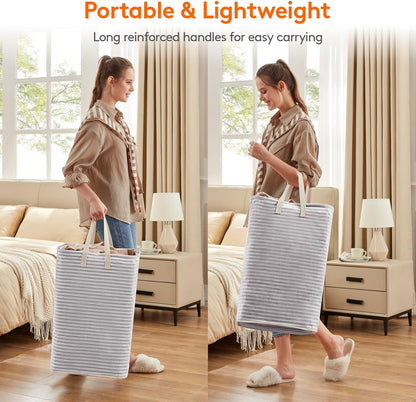 Lifewit 80L Collapsible Laundry Basket with Reinforced Handles, Waterproof Design for Bedroom and Laundry Room, Grey