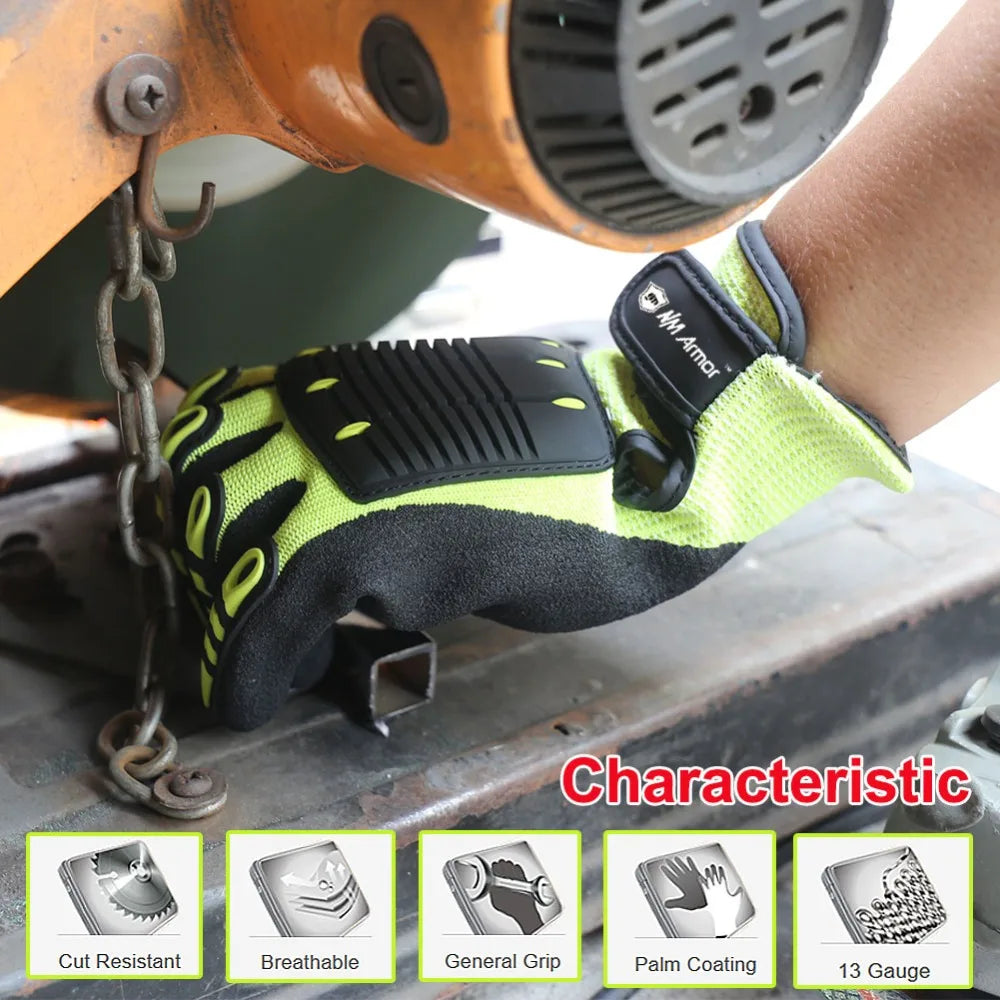 Nmsafety ANSI Cut Level A6 Cut Resistant Safety Garden Work Glove anti Vibration Mechanic Hand Protection Running Gloves