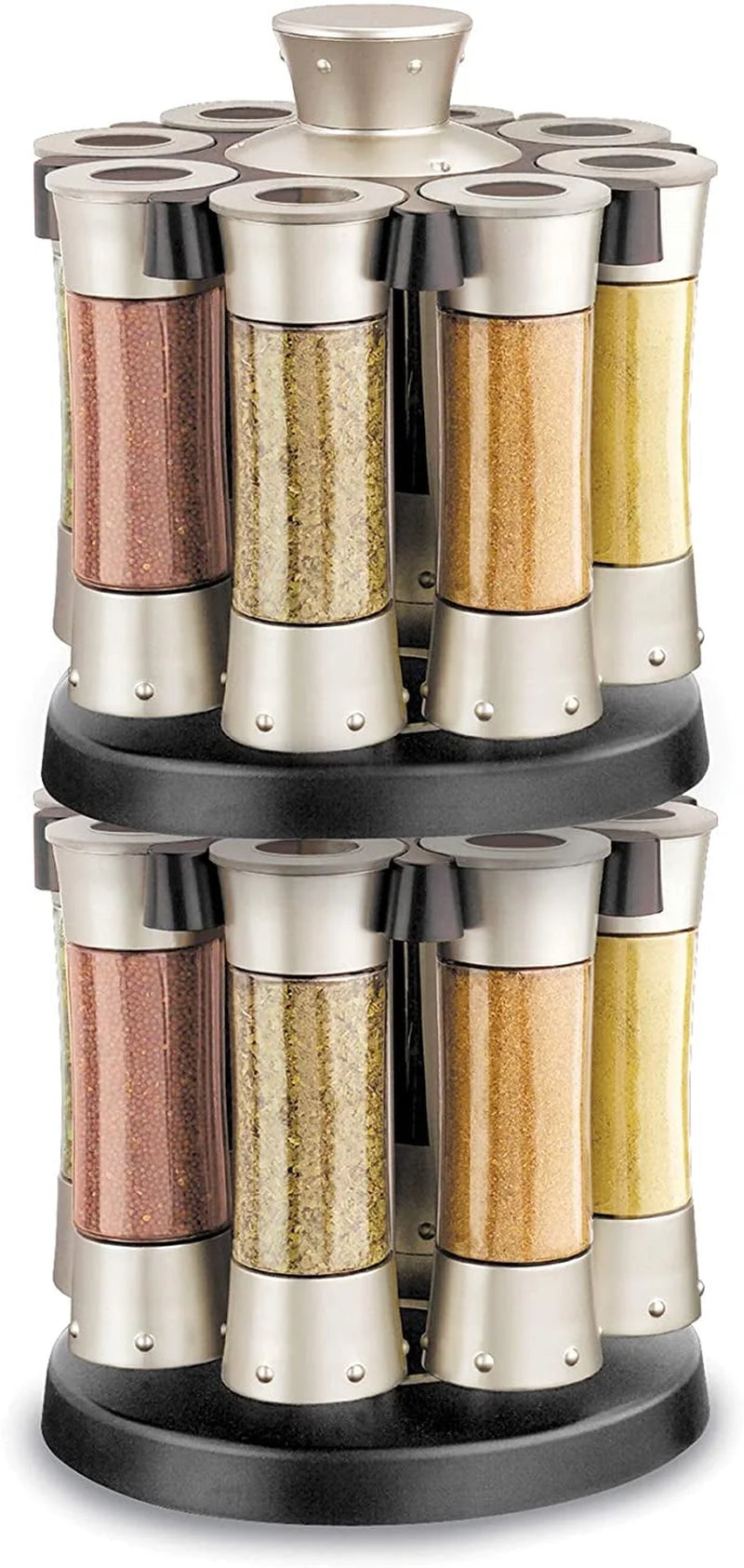 Kitchenart Elite Auto-Measure Spice Carousel - Professional 8 Jar Set in Elegant Silver Satin