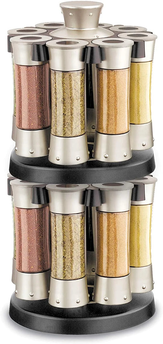 Kitchenart Elite Auto-Measure Spice Carousel - Professional 8 Jar Set in Elegant Silver Satin
