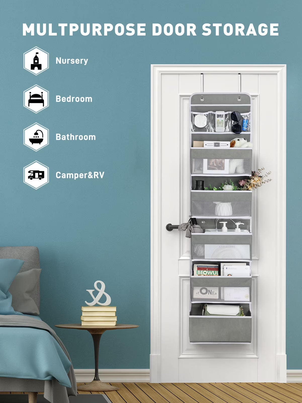 Lazyspin 6-Shelf over the Door Organizer, Door Hanging Storage, Gray
