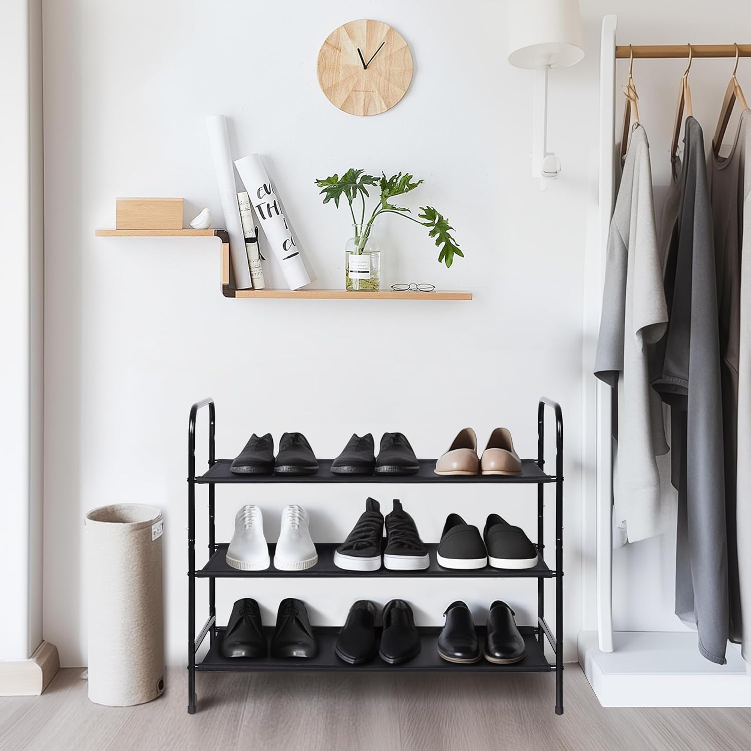 MAX Houser 3-Tier Metal Shoe Rack - Stylish and Sturdy Storage for 9-12 Pairs, Easy Assembly for Entryway or Bedroom - Sleek Black Design