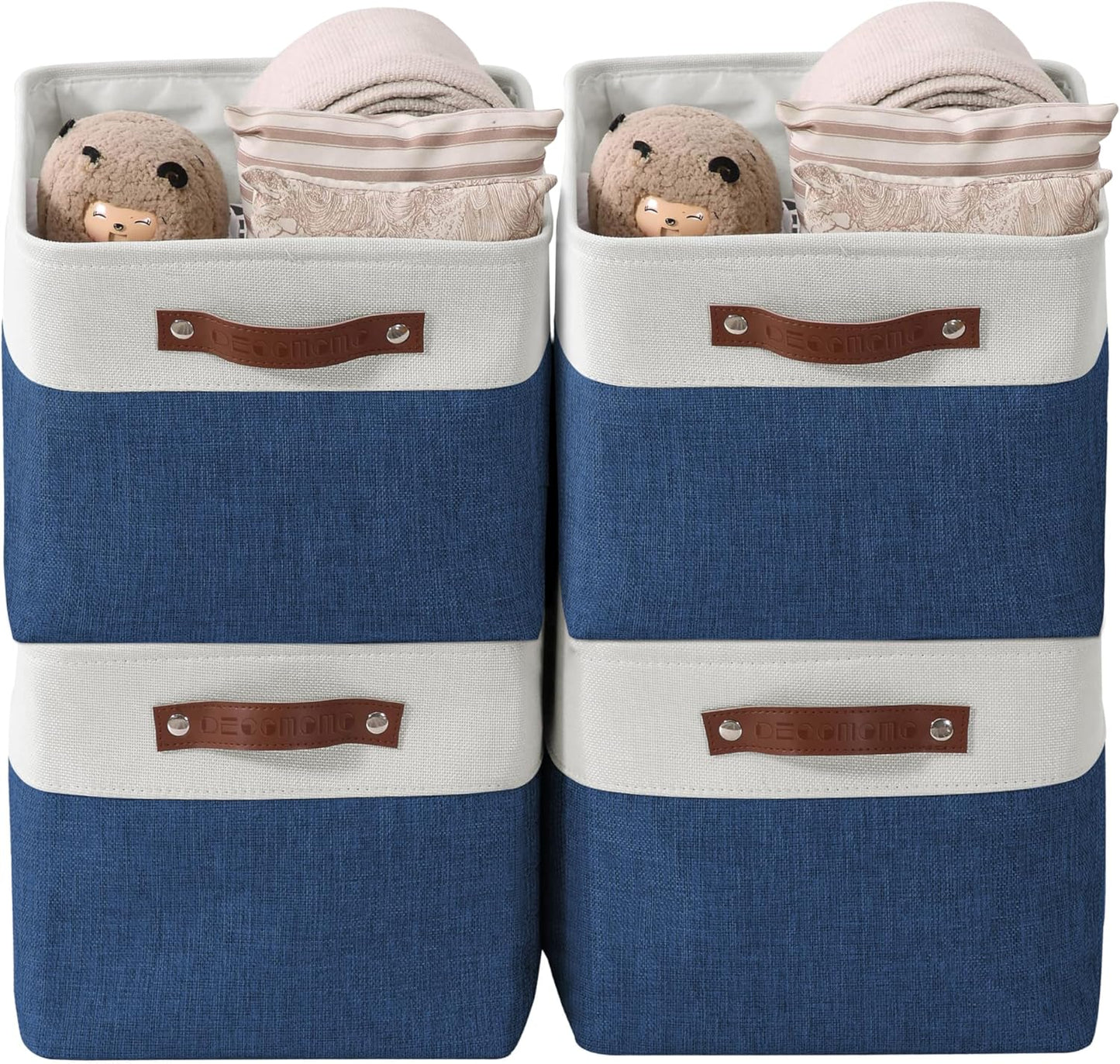DECOMOMO Storage Bins, Large Fabric Storage Baskets for Shelves, Decorative Linen Closet Organizer, 15 X 11 X 9.5 Inches (Grey & White, 4 Pack)