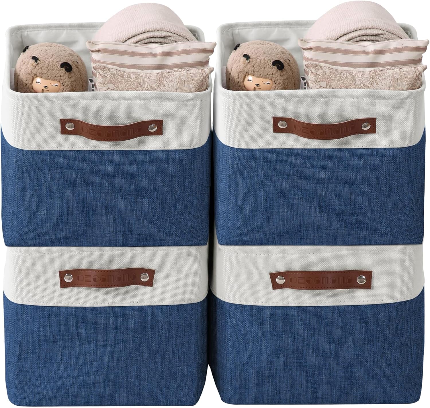 DECOMOMO Storage Bins, Large Fabric Storage Baskets for Shelves, Decorative Linen Closet Organizer, 15 X 11 X 9.5 Inches (Grey & White, 4 Pack)
