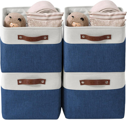 DECOMOMO Storage Bins, Large Fabric Storage Baskets for Shelves, Decorative Linen Closet Organizer, 15 X 11 X 9.5 Inches (Grey & White, 4 Pack)
