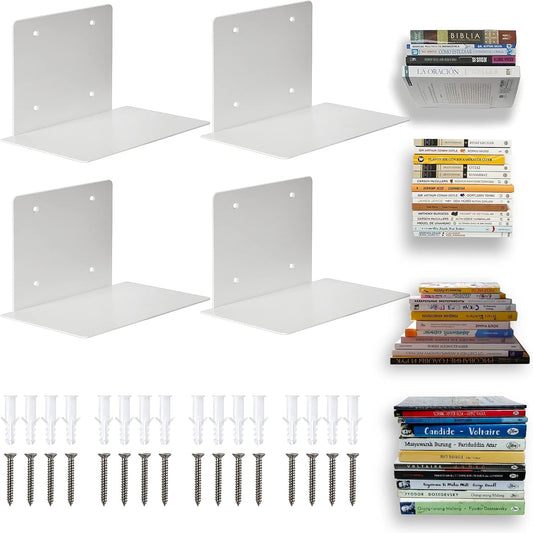 Invisible floating iron bookshelf, front view with books