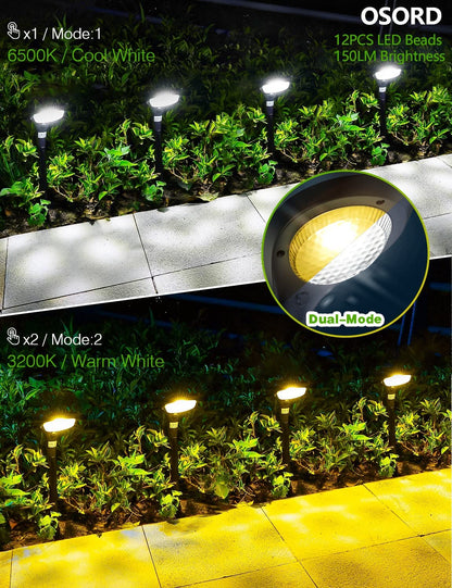 Outdoor Solar Pathway Lights - 4 Pack, 150 Lumens, Waterproof IP65, Dual Color Modes for Landscape, Walkway, Driveway, Garden, and Patio Lighting