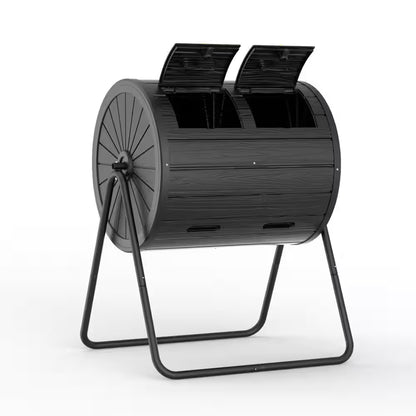 Compost Bin 37.5 Gal. Ual Chamber Composting Tumbler Large Tumbling Composter with 2 Doors and Frame